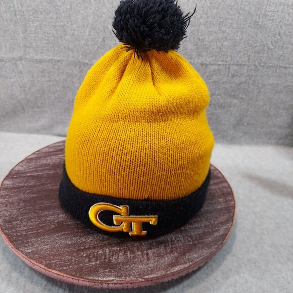 Yellow & Black GT Knit Beanie With Pom-Pom Hat 47 Brand College - Picture 1 of 10